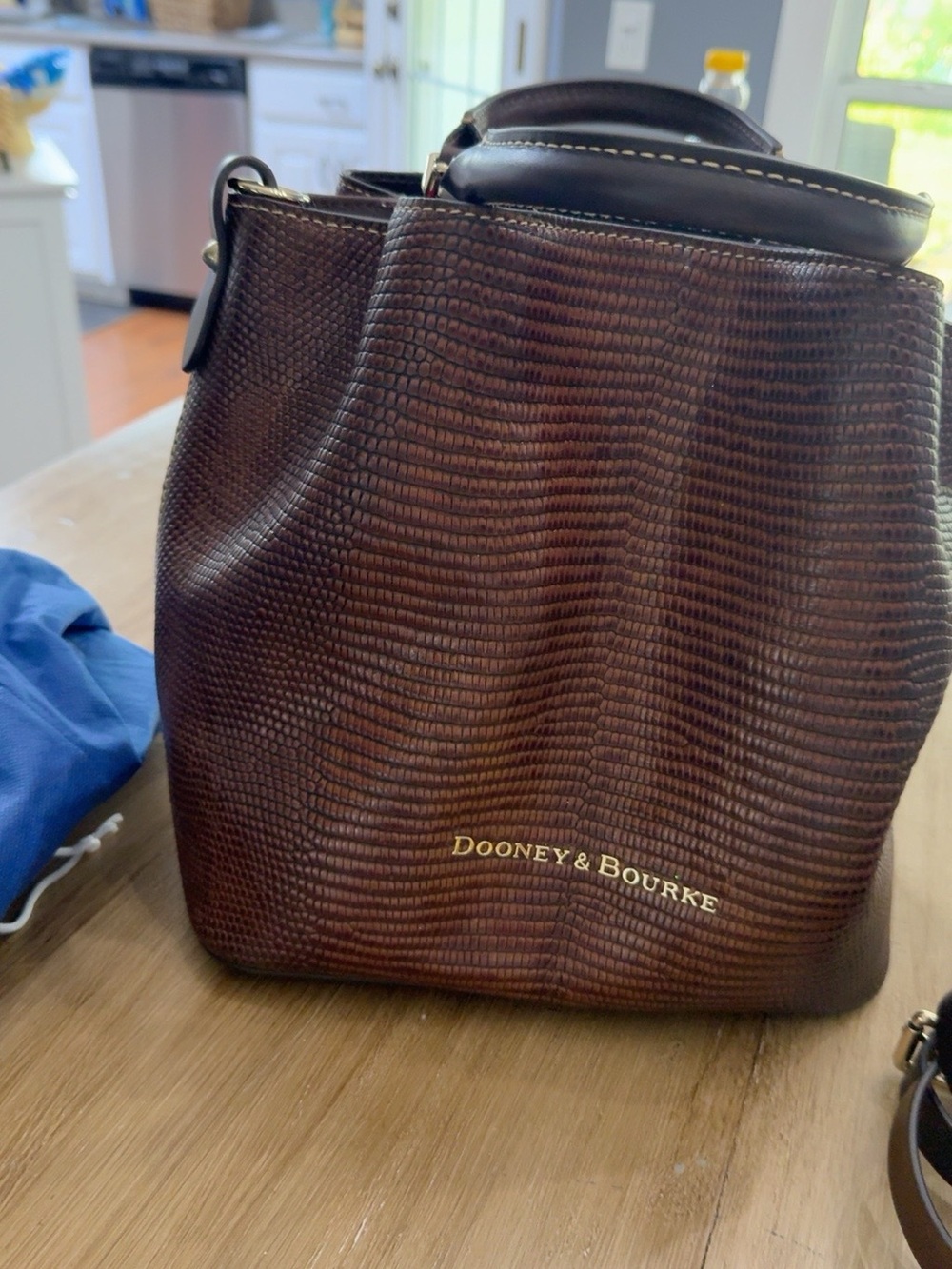 Dooney & Bourke Dark Brown Textured Leather Bucket Shoulder Bag